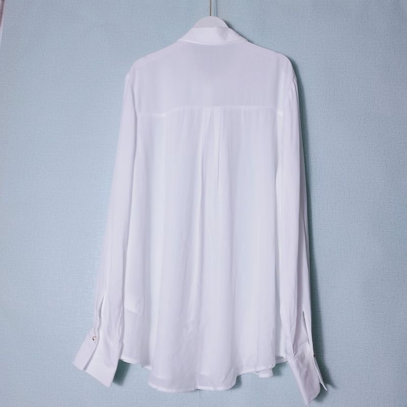 Fashion Original Single Cut Label Wood Tencel Long Sleeves White Shirt Women's Brass Buckle Professional Commute Bottoming Shirt Accessible Luxury OL