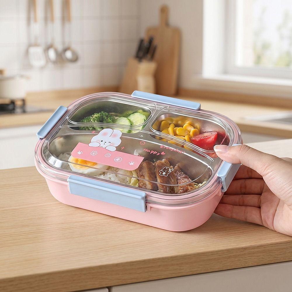 Microwave Safe Cute Lunch Container Food Grade Partitioned Lunch Plate Refrigeration Storage