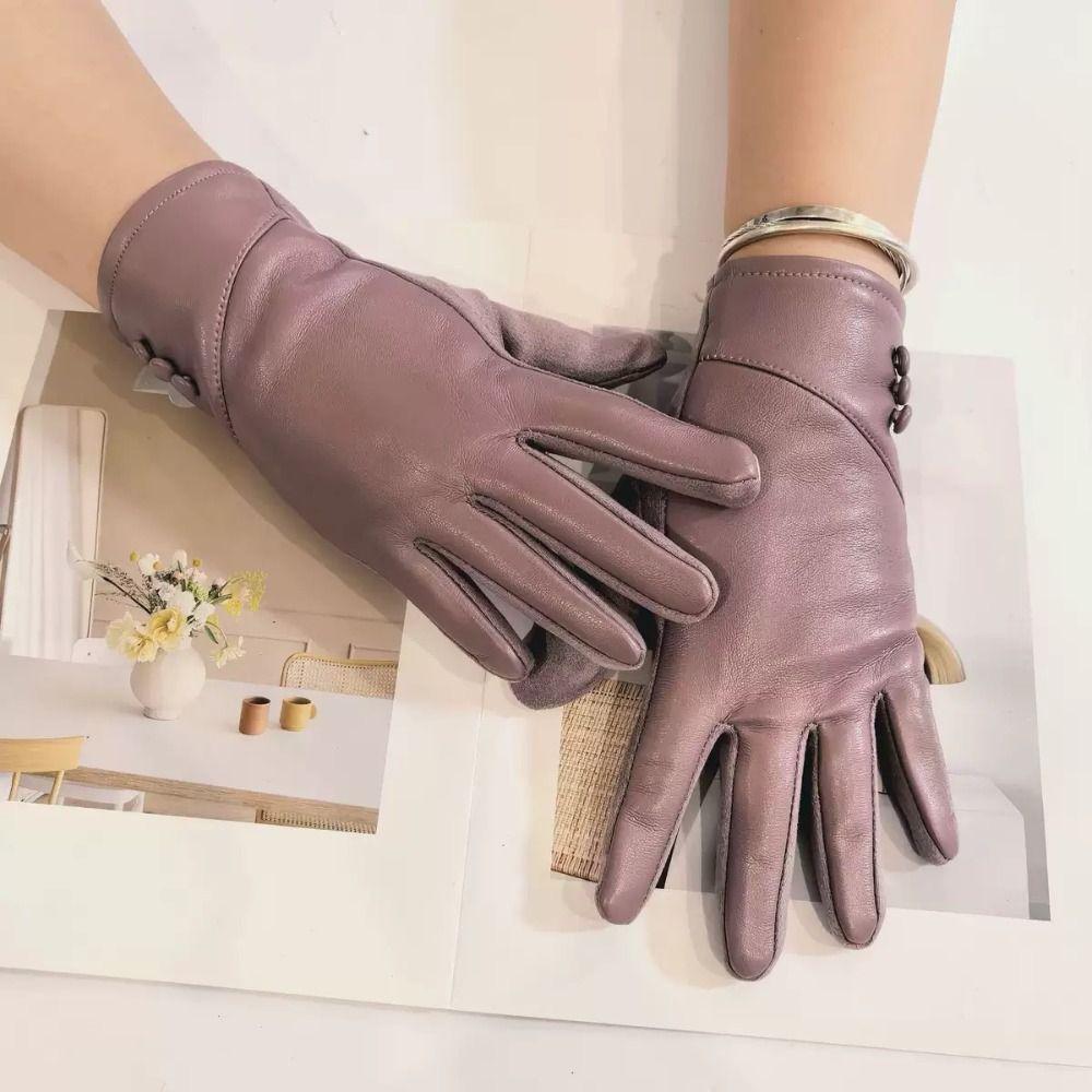 PU Full Finger Mittens Button  Gloves Fashion Women Leather Gloves  Ladies