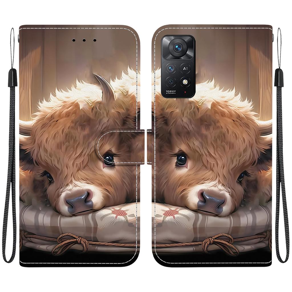 Handmade PU Leather Flip Case for Redmi Note 12 Pro 4G/ Redmi Note 11 Pro (4G 5G) Anti-Slip Shockproof Cover with Wrist Strap & Heart/Rose Cat Designs
