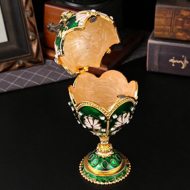 Egg Shape Jewelry Storage Box Inlaid Gem Organizer Exquisite Enameled Alloy Storage Jar Earrings Ring Unique Gift for Family
