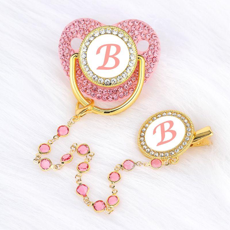 Diamond Beaded Belt Chain Pink Baby Pacifier