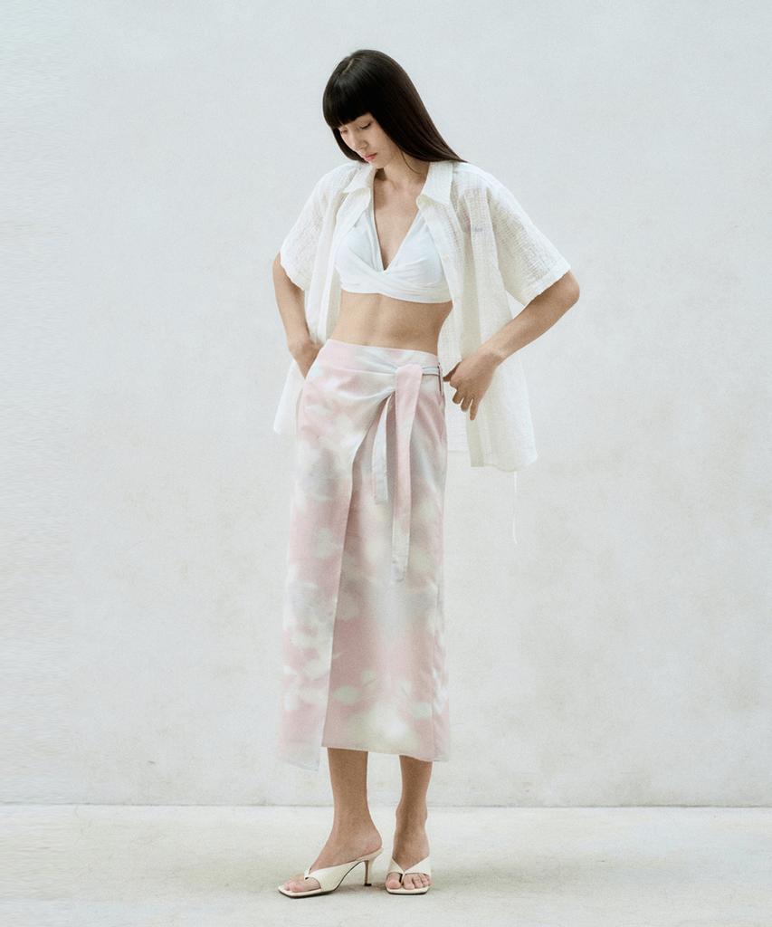 RE RHEE Printed Wrap Midi Skirt