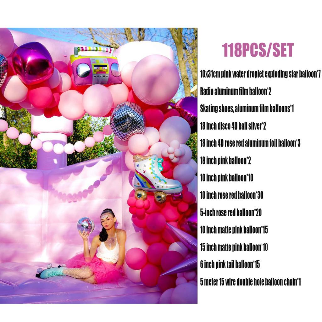 Sıcak Gül Pembe Balon Çelenk Arch Radyo Paten Disko Folyo Balonlar Düğün Doğum Günü kızın Parti Süslemeleri için