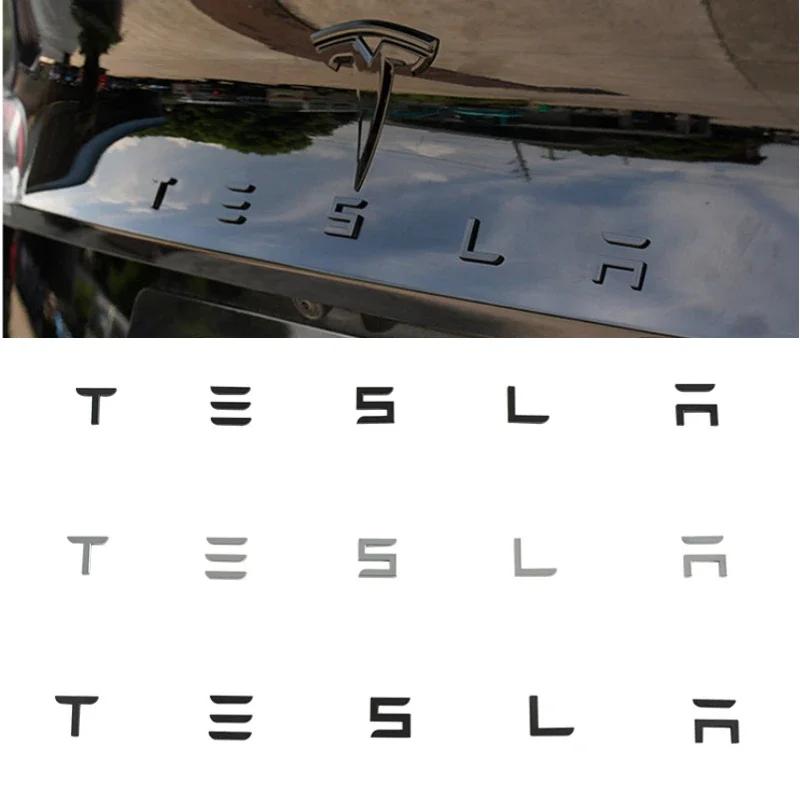 For Tesla Letters Model 3 ModelS ModelX Model Y Roadster ABS Car Front Hood Emblem Sticker Decoration Auto Rear Accessories