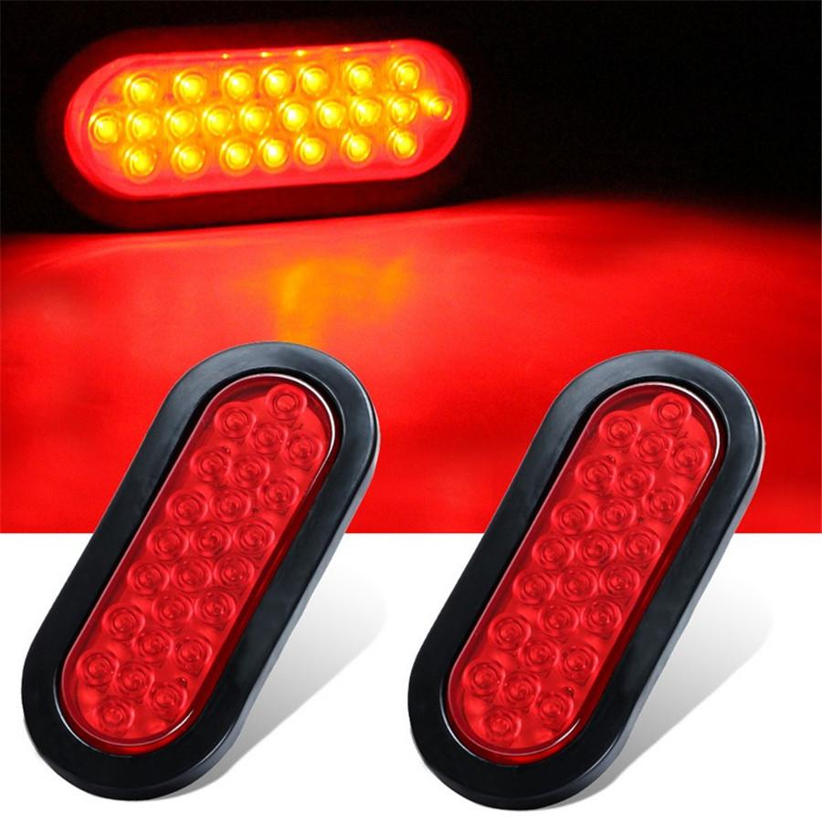 Universal 2x Oval Brake Stop Tail Fog DRL Turn Sealed Marker Lights Flush Mount 6" Inch 24 LED Truck Trailer Boat Utility Red Lens Waterproof 12V