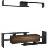 TV Cabinet with Wall Shelf, Open Shelves and Cabinet In Wood, Black and Brown