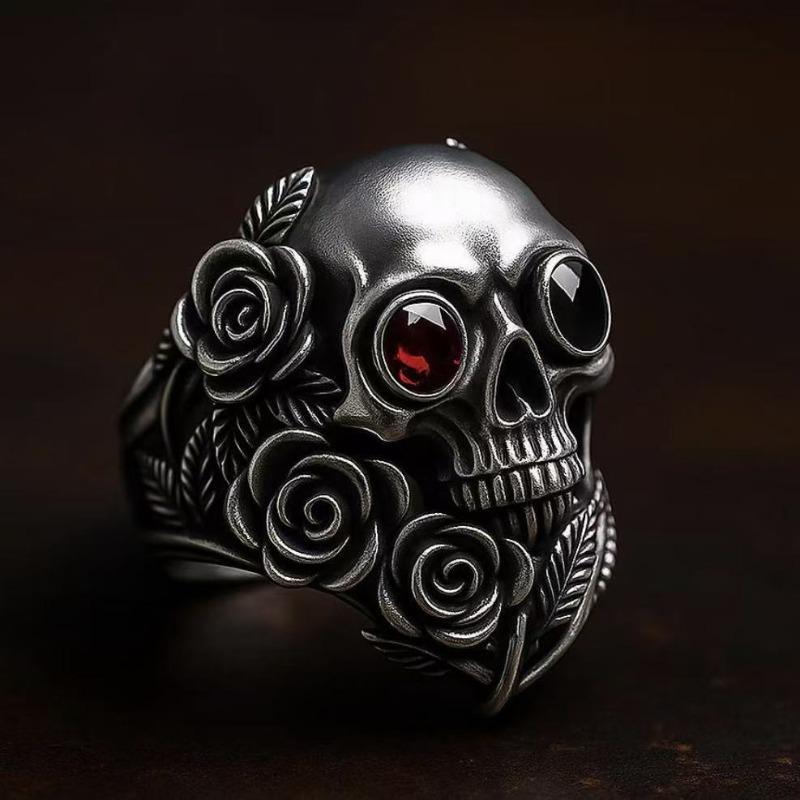 Vintage Gothic Skull Rose Ring For Men WoVintage Gothic Skull Rose Ring For Men Women Hip Hop Biker Finger Ring Halloween Birthd