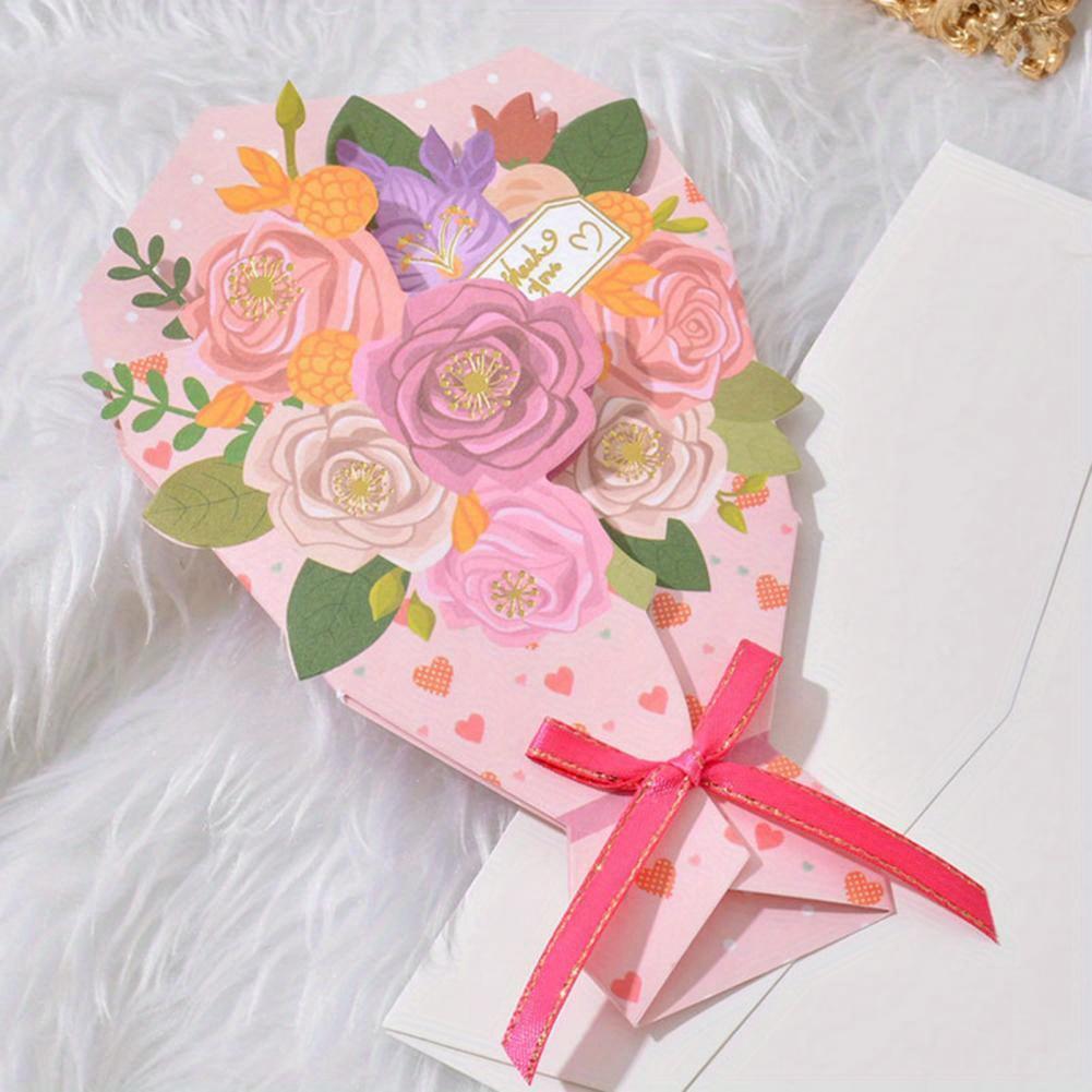 1 Set Greeting Card DIY Handwriting Paper Art 3D Folding Flower Pop Up Mother's Day Card with Envelope Anniversary Gifts Present