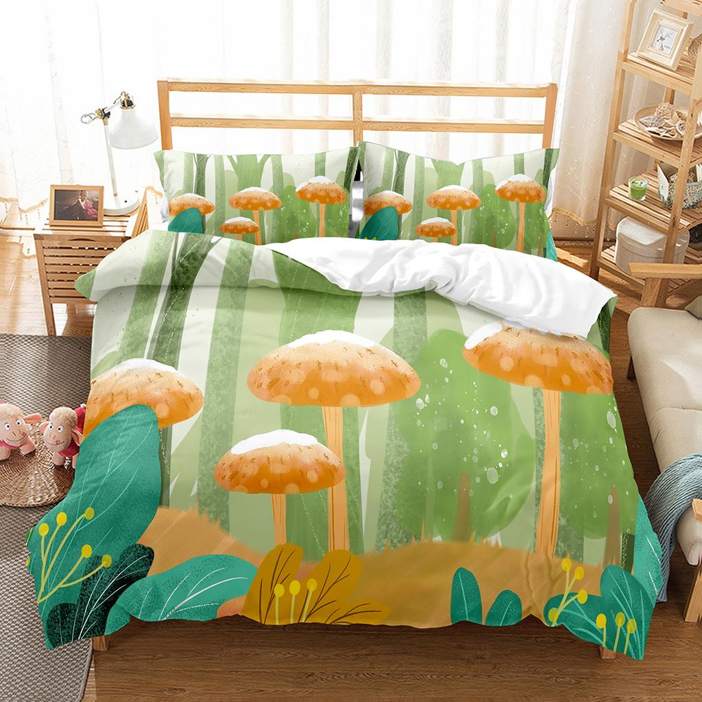 Mushroom Duvet Cover Collection Microfiber Wild Plants Flowers Bedding Collection Nature Botanical Animal Comforter Cover Single Queen Size