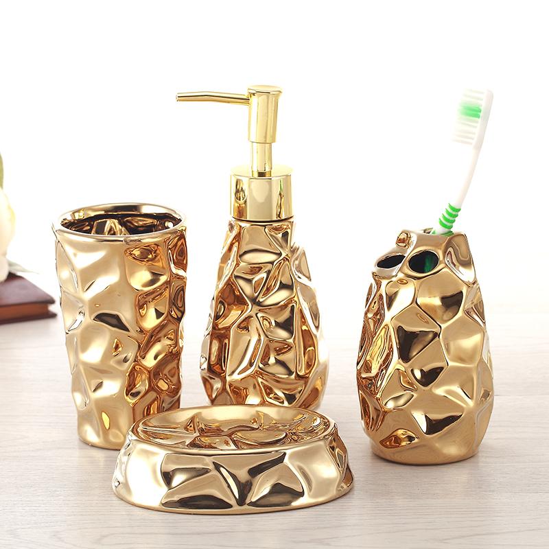Lotion Bottle European Creative Golden Ceramic Bathroom Wash Set Bathroom Four Piece Set Toothbrush Cup Bathroom Accessories