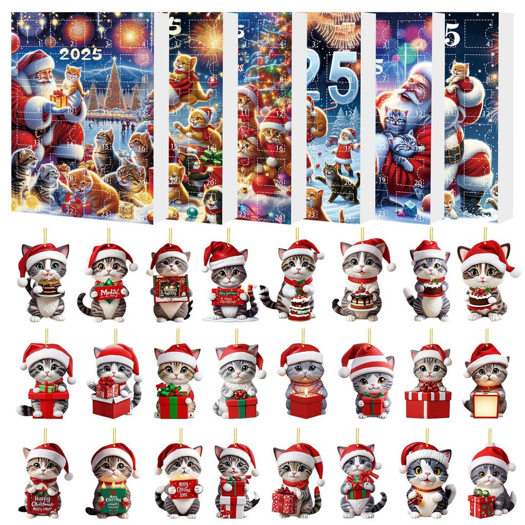 Christmas Countdown Calendar With Cat Motif Acrylic Decoration For Holiday Festivities