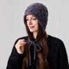 Retro twist pattern ear protection knitted hat women's autumn and winter lace-up bow wool hat warm cover cold hat
