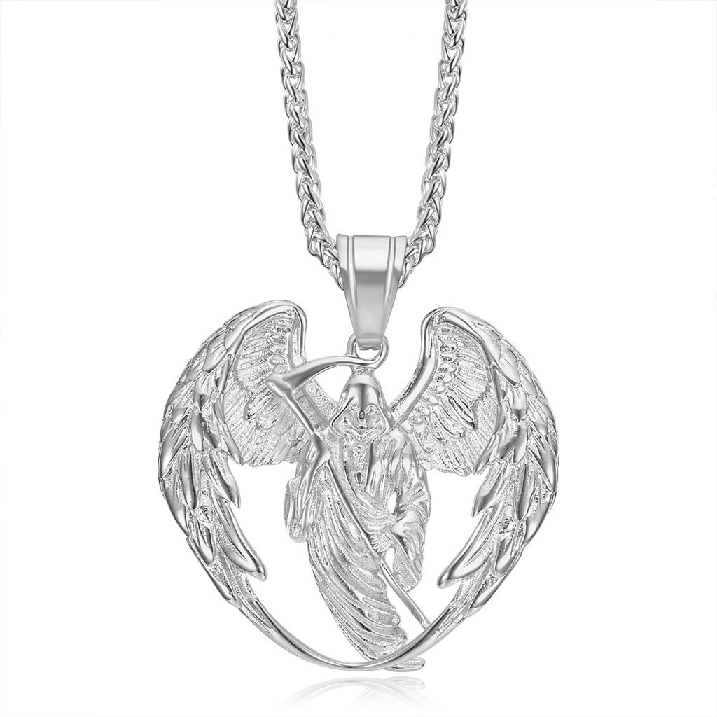 European and American Cross-border New Hip-hop Jewelry, Exquisite Large Reaper Sickle Wing Pendant Necklace
