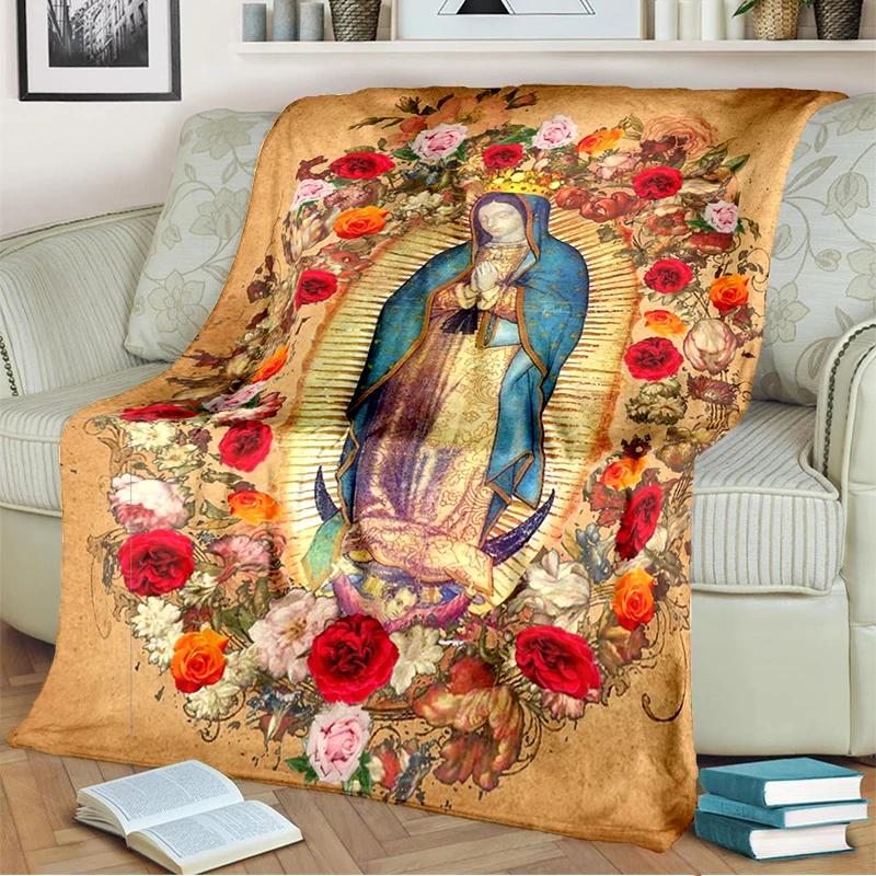 Our Lady of Guadalupe Blanket Religion Mary Throw Blanket Soft Sofa Cover Flannel Lightweight Warm Blankets for Bedroom Couch
