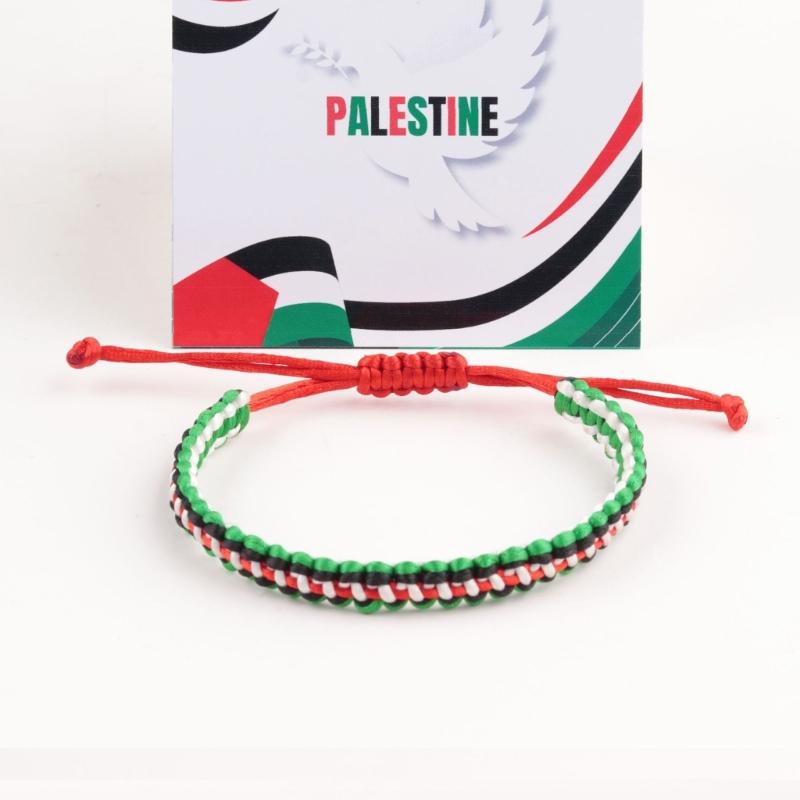 Adjustable Palestinian Woven Bracelet Palestinian Flag Handcrafted Bracelet Statement Hand String Braided Rope Bangle