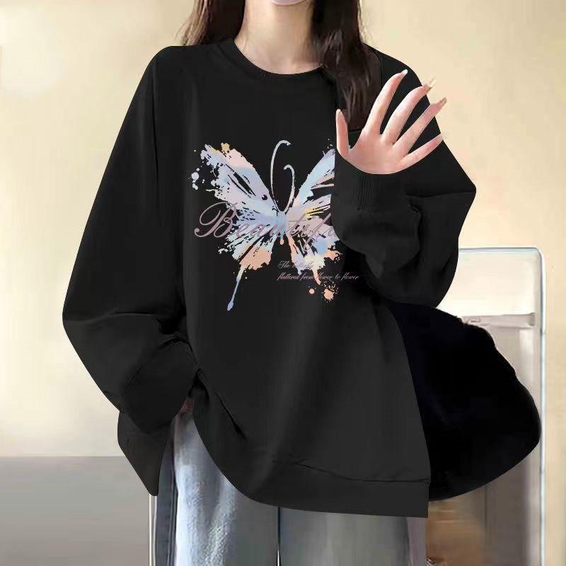 Korean Oversized Round Neck Sweatshirt - Unisex 2025 Autumn/Winter Velvet Long Sleeve Top