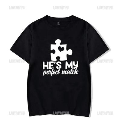 Couple T Shirt for Lovers Cotton Tee He's She's My Perfect Match Print T Shirts Unisex Summer Tops Anniversary Matching