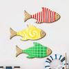 3Pcs/Set Wooden Fish Wall Art Decoration, Striped Wavy Plaid Fish Wall Sculpture, Summer Beach Theme Fish Ornament, Rustic Lake House Nautical Decor