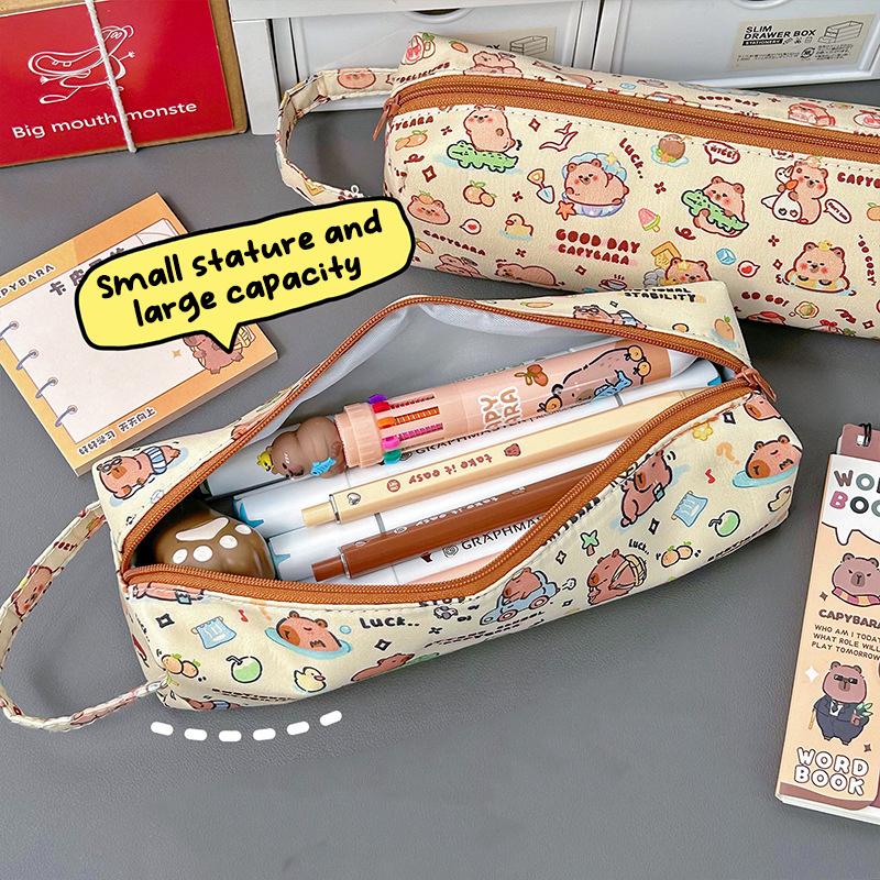 Kreslená plátěná peněženka na tužky Kapibara Kawaii Velkokapacitní pouzdro na tužky Taška Studentské psací potřeby Školní potřeby Dětské dárky