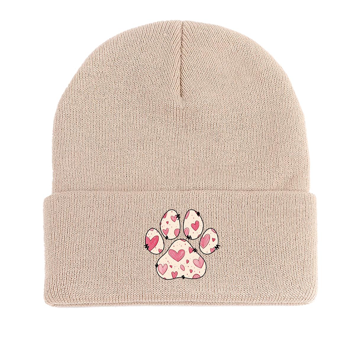 

Собака Кошка Отпечаток Лапы Сердце Вязаная Шапка Бини, День Святого Валентина XOXO ЛЮБОВЬ ПОЦЕЛУЙ , Уютная Стильная Вязаная Шапка Бини as the picture бежевый