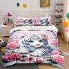 White Tiger, Pink Roses. Bedding Sets Duvet Cover Sets Duvet Covers Pillowcases(1 * Duvet Cover 2 * Pillowcases Without Duvet Insert)
