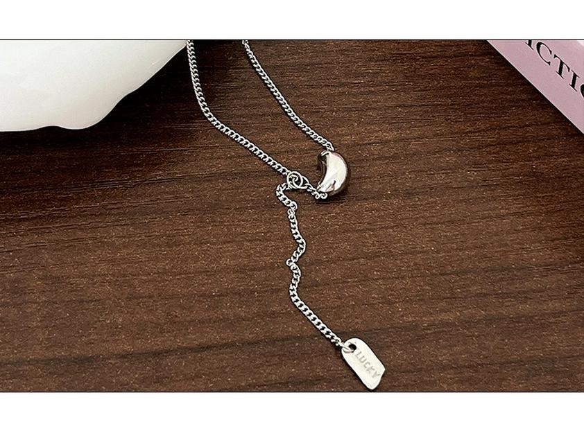 S925 Sterling Silver Korean Minimalist Lucky Tag Bean Necklace Choker