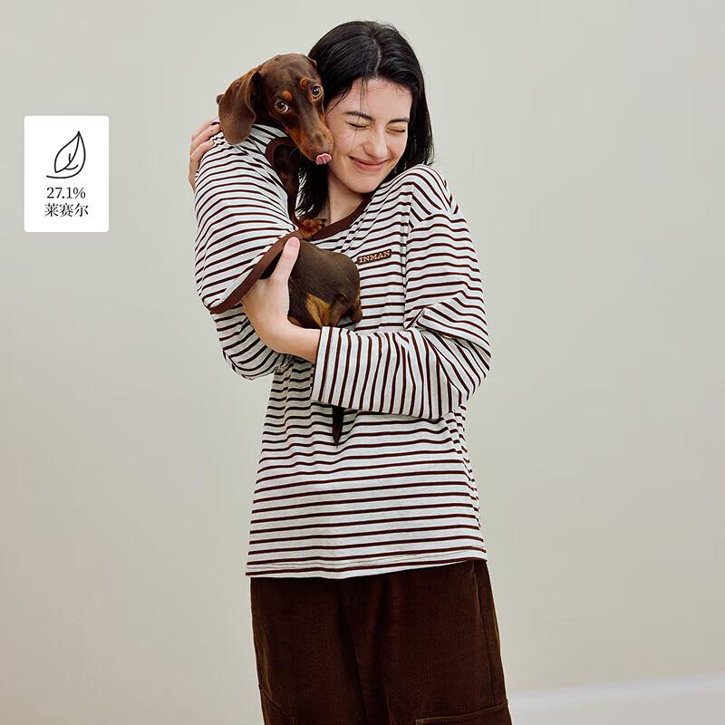 INMAN Women s Lyocell Blend Color-Block Stripe Long-Sleeve T-Shirt XL