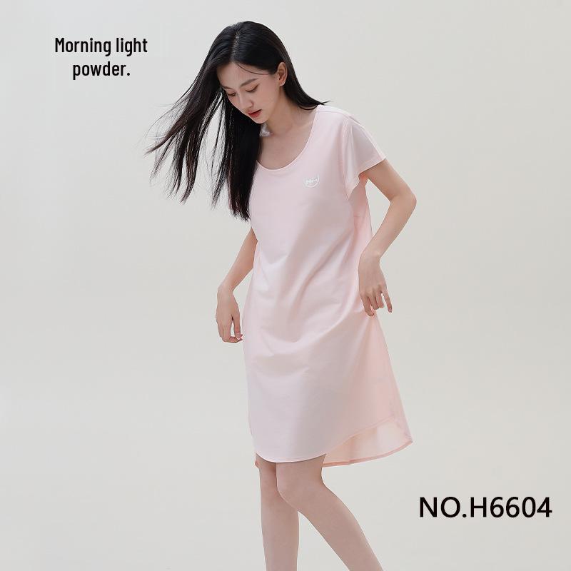 

Premium Women s Modal Nightgown - Summer Short Sleeve, Round Neck with Chest Pads, Wearable Outdoors One Size
