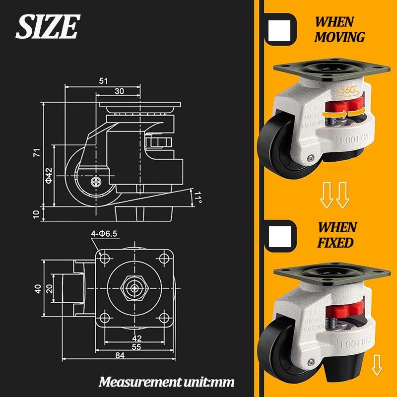 Adjustable Height Heavy Duty Leveling Machine Caster Universal Anti-Slip Wheel Machinery Caster For Vending ,Workbench Machine