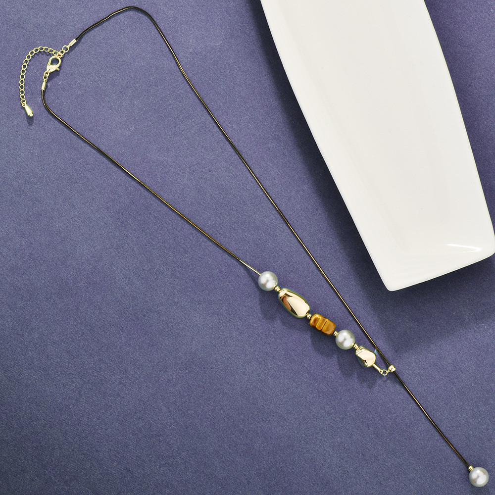 Neue Geometrische Tigerauge Stein Silber Metallic Rüschenketten Halskette Für Frauen