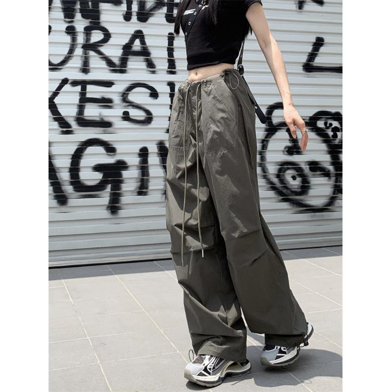 "Women's American Retro High-Waist Drawstring Wide-Leg Overalls - Summer Trendy Floor-Length Pants"
