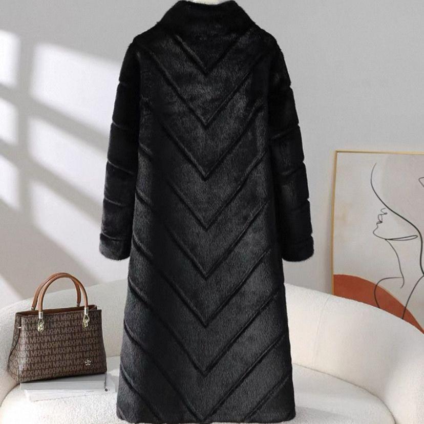 Women's Stand Collar Fur Coat Solid Color Thickened Fur Overcoat Long Fur Coat