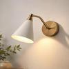 Mid Century Modern Brass Wall Sconces  White Cone Shade Bedside Lights