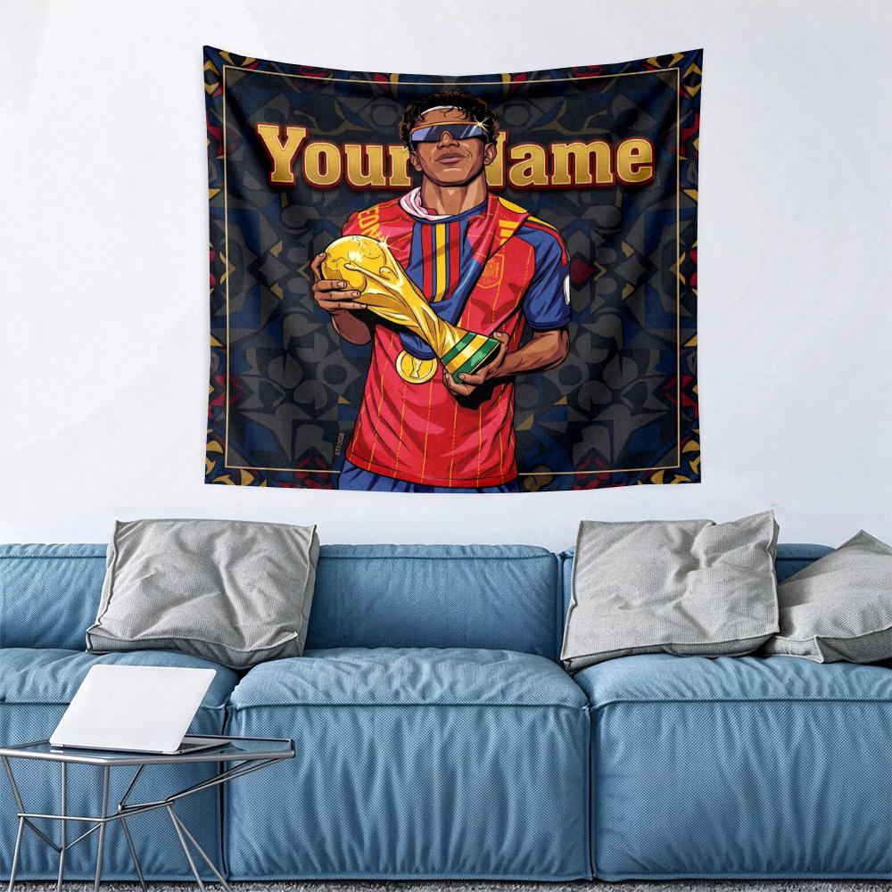 Lamine Yamal Custom Your Name Wall Decor Tapestry Art For Pet Memorial Birthday Wedding Party Backdrop Family Gift