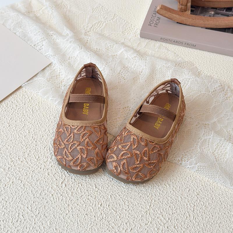 2026 Spring Girls' Breathable Mesh Lace Princess Shoes - Korean Style Soft Sole Casual Shoes