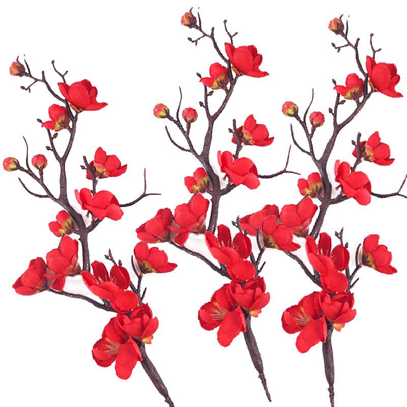 Red Plum Blossom Cake Decoration Inserts - Festive Simulation Branch for Birthday Baking