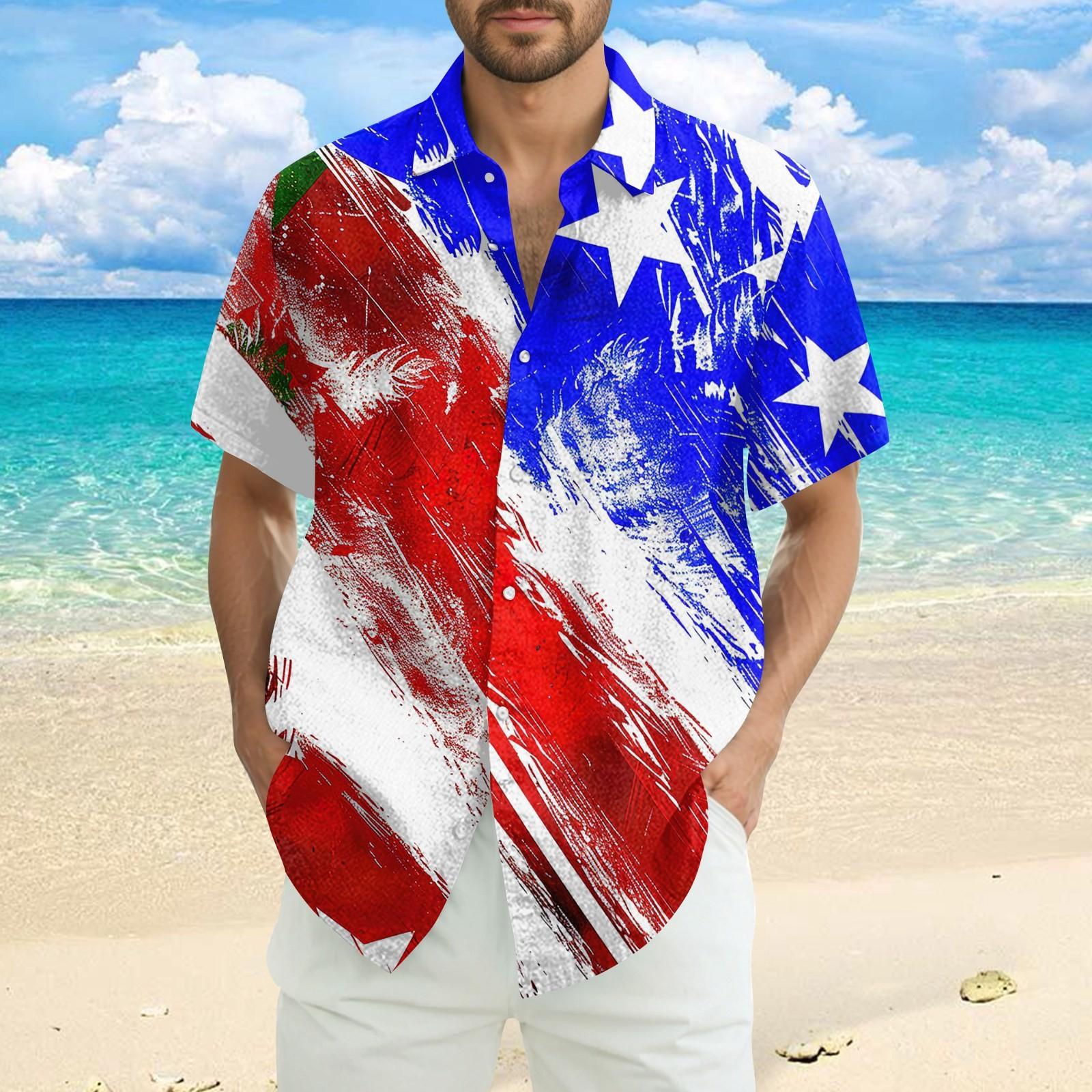 

Чоловіча повсякденна сорочка з коротким рукавом з принтом до Дня Незалежності XXL