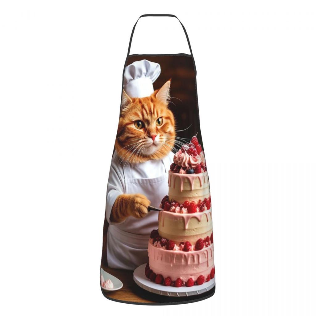 Cute Chef Cat Baking Apron Chef Cooking Tablier Waterproof Bib Kitchen Cleaning Pinafore for Women Men Gardening