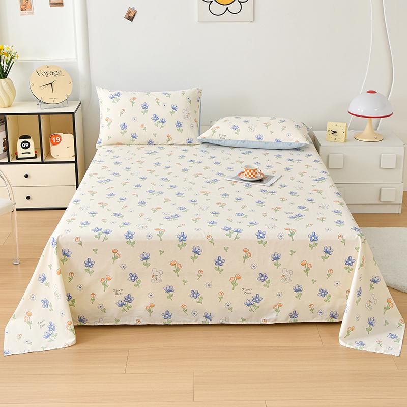 1pc 100% Cotton Flat Bedsheet Cartoon Style Bed Linen Print Bedsheet Skin-friendly Flat Sheets Drap De Lit (No Pillowcase)