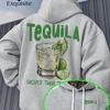 Men's Hooded Sweatshirt with Tequila and Lime Cocktail Print for Autumn/winter, Comfortable and Loose-fitting, Urban Style.