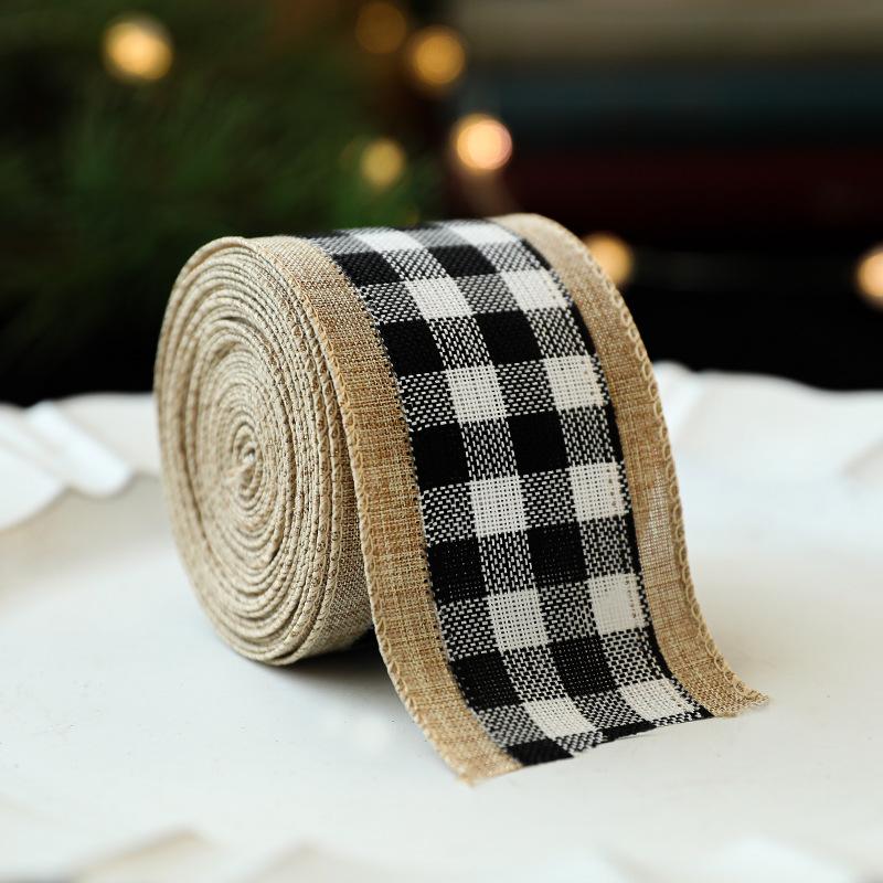 2M Imitation Hemp Christmas Black And White Checkered Ribbon Gift Packaging Christmas Flower Garland Bow Decoration Tie straps