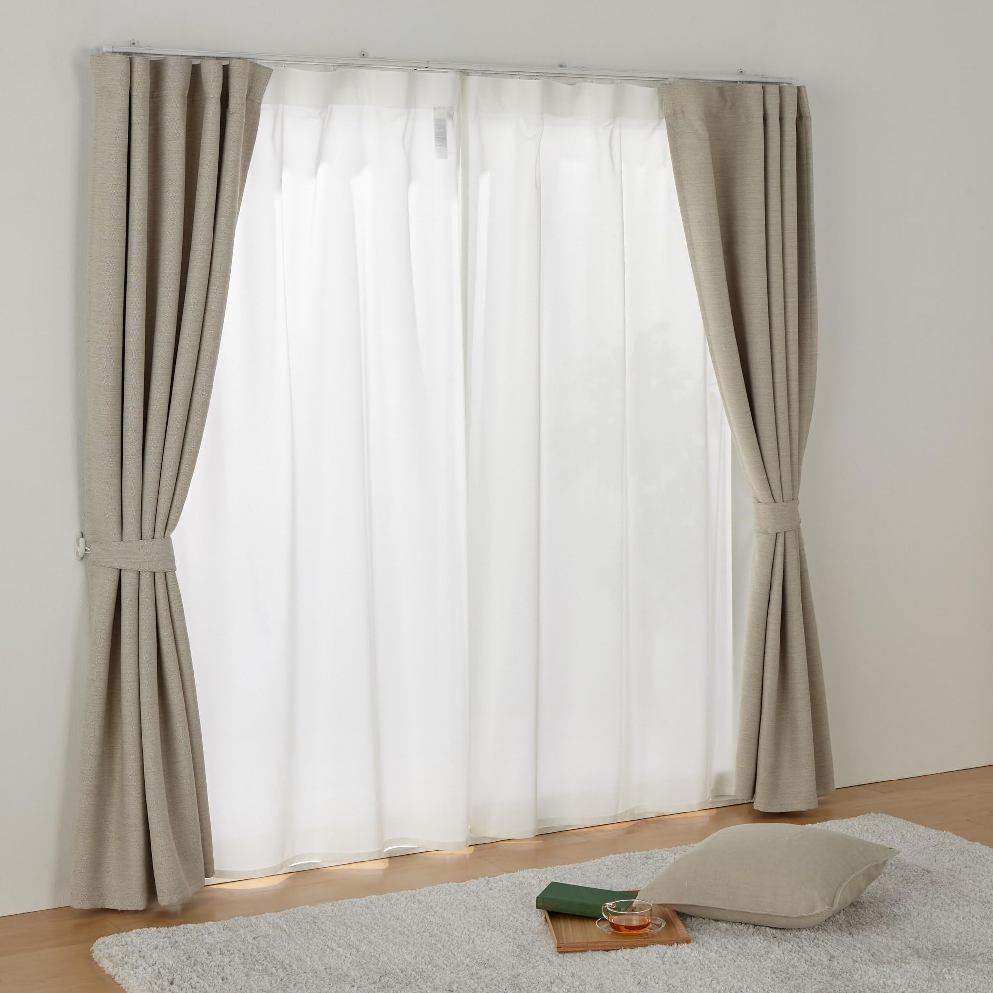 

MUJI Lace 100cm Wide x 176cm 84759390 Pollen-Catching, Heat-Resistant Non-Pleated Curtains, Long, Off-White,