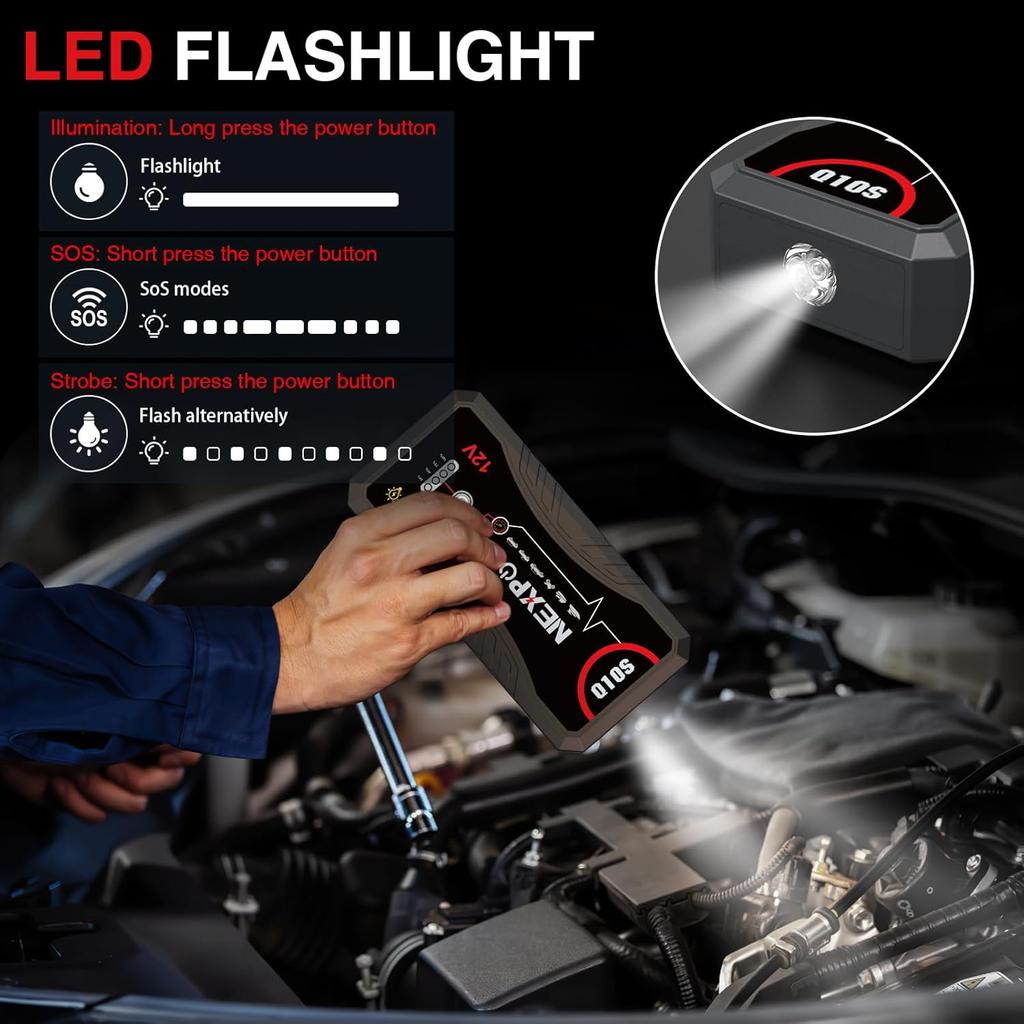 Car Jump Starter 2025, 3000A Peak, 12V Portable Lithium Jump Box with USB QC3.0 for Gas & Diesel Engines Up to 9.0L