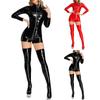 Jumpsuit Lingerie, Women's Lacquered Leather Uniform, Seductive Jumpsuit, Leather Jacket, Tie Up, Hot Stamping Nightclub Clothes