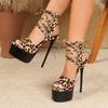 Eilyken Summer Design Leopard Print Peep Toe Narrow Band Ankle Lace Up Sandals Women's Platform Stiletto Heels Shoes