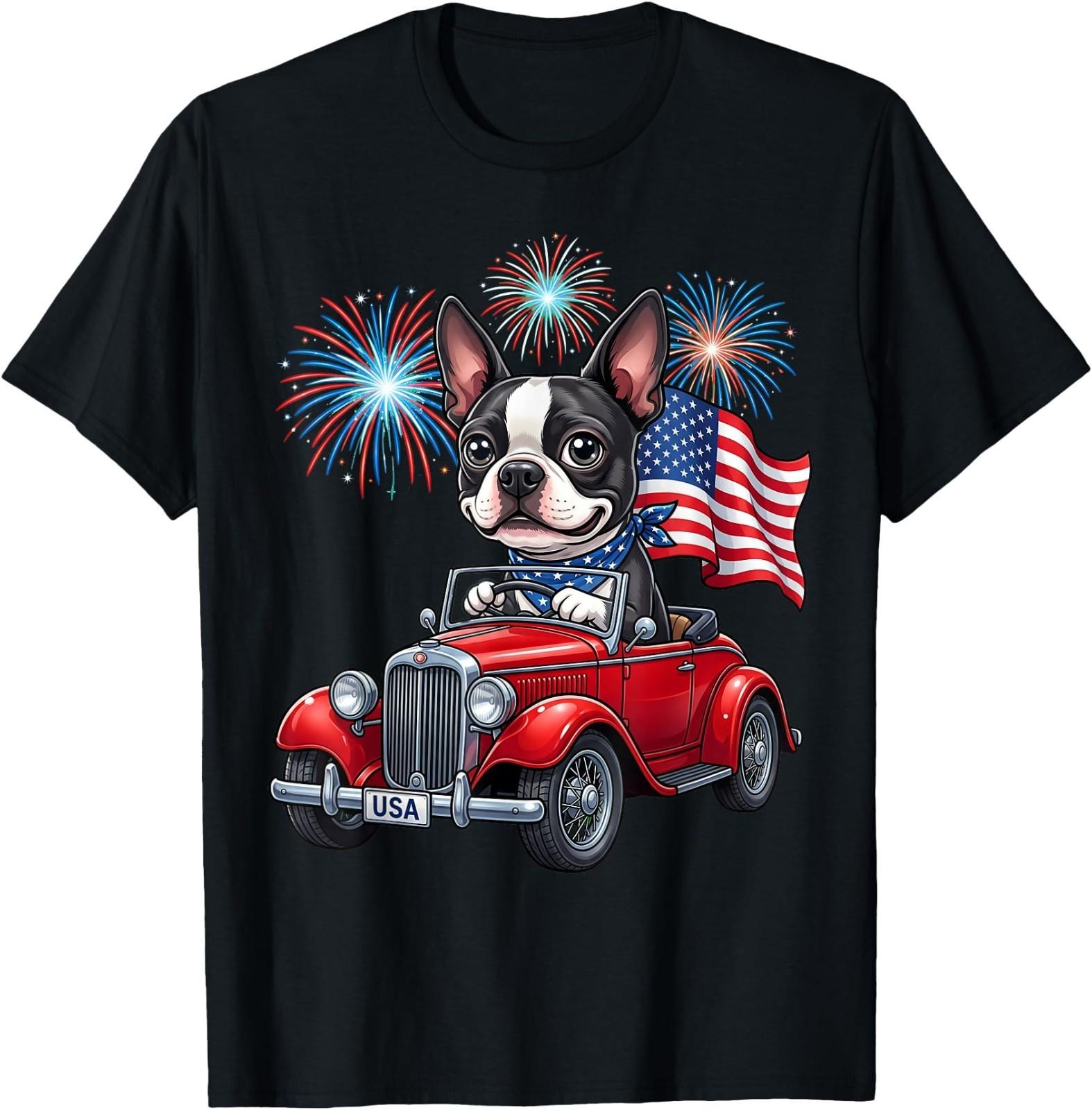 4th of July Boston Terrier Dog Funny Patriotic USA Flag T-Shirt S