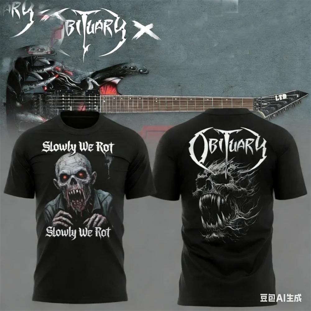 Letnia męska koszulka New Rock Obituary Zespół czaszki Nadruk Koszulka Mężczyźni Kobiety Moda Oversize Krótki rękaw Koszulka Graficzna Koszulka