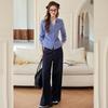 Women's Elegant Lace Stripe Long-Sleeve Shirt