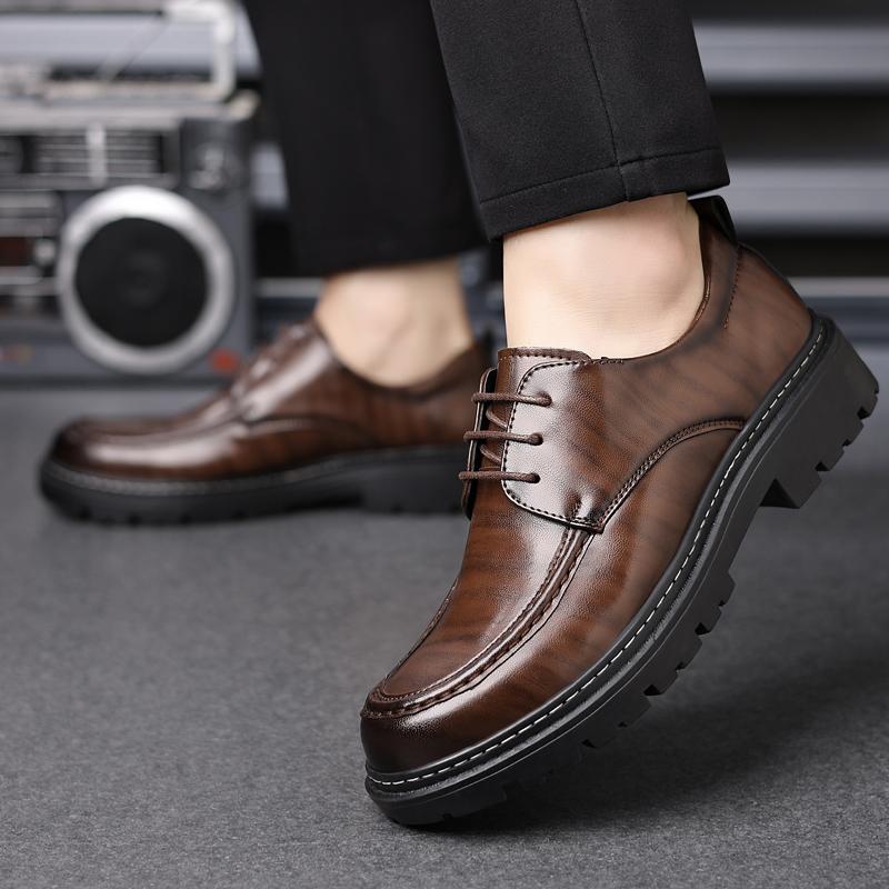 Fashion Business Thick Soled Men's Leather Shoes Retro Casual Style Office High Quality Adult Formal Shoes Black Brown Lace-up New